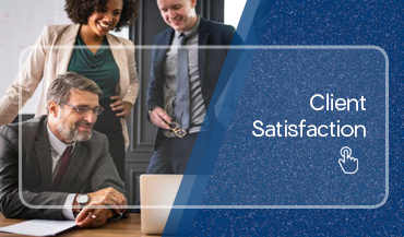 Client satisfaction: image of attorneys sitting around a computer